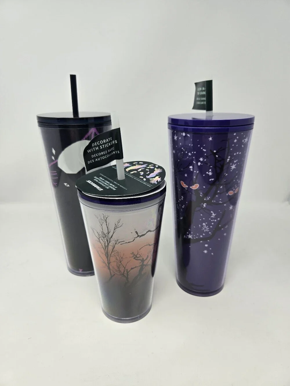 STARBUCKS HALLOWEEN ACRYLIC TUMBLER BUNDLE 2 VENTI 1 GRANDE NWT GLOW IN THE DARK